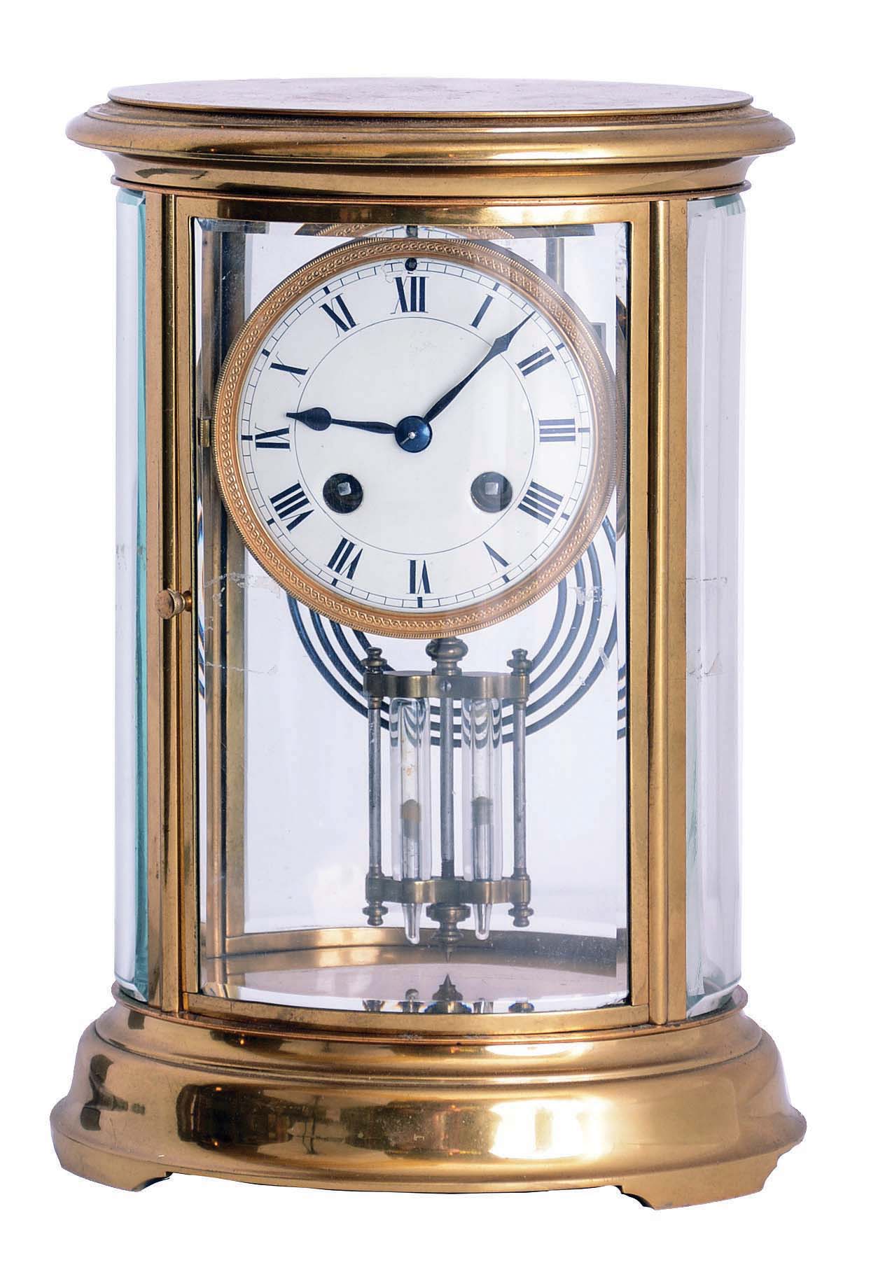 French, 8 days, time and strike spring brass movement crystal regulator. — Antique Clocks Price Guide