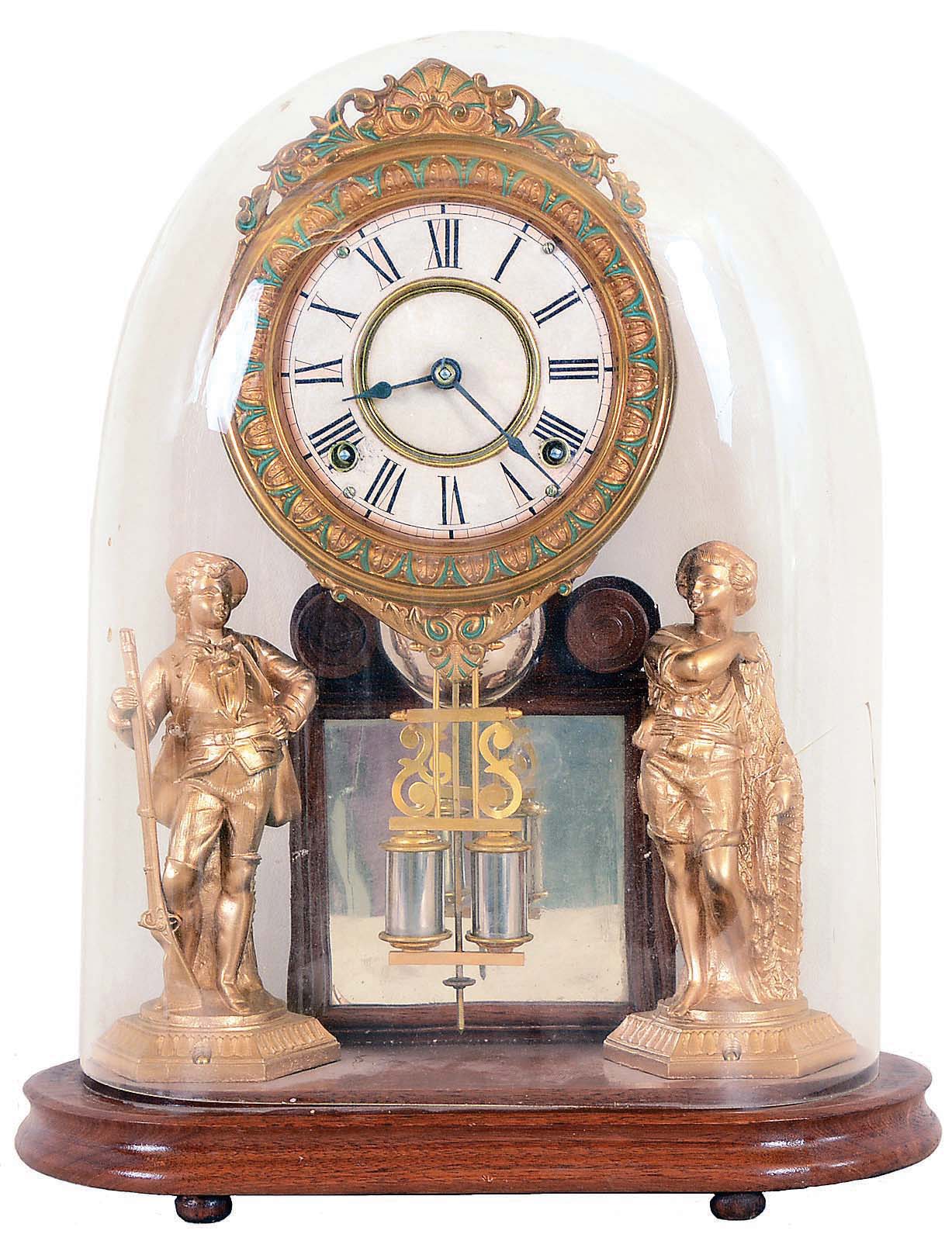 Ansonia Clock Co., New York, NY, "Crystal Palace Extra" shelf clock with a spring driven 8 day time and hour strike movement in a period dome. — Antique Clocks Price Guide