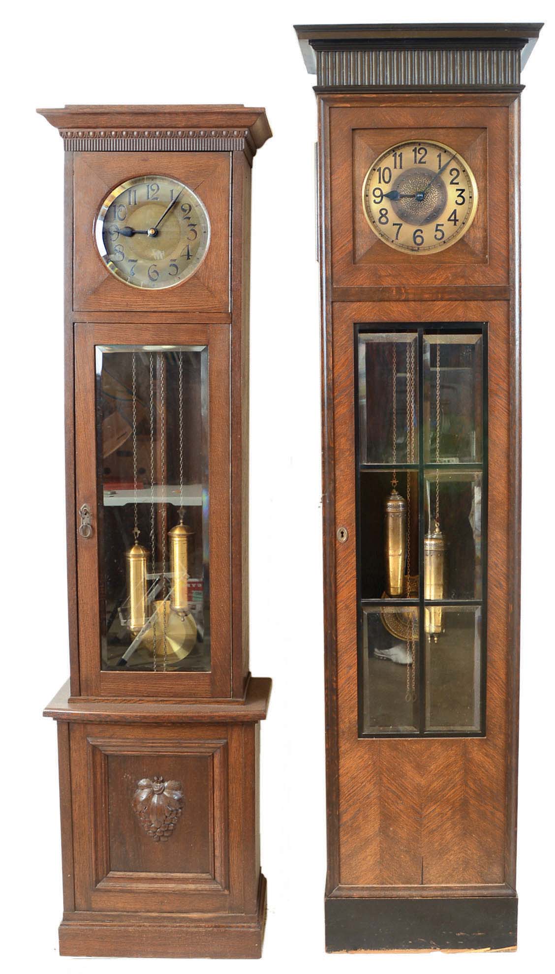 Tall Clocks- 2 (Two) German; both time and strike, 8 days, weight driven, one a Gustave Becker, rod striking and one a Mauthe, gong striking — Antique Clocks Price Guide