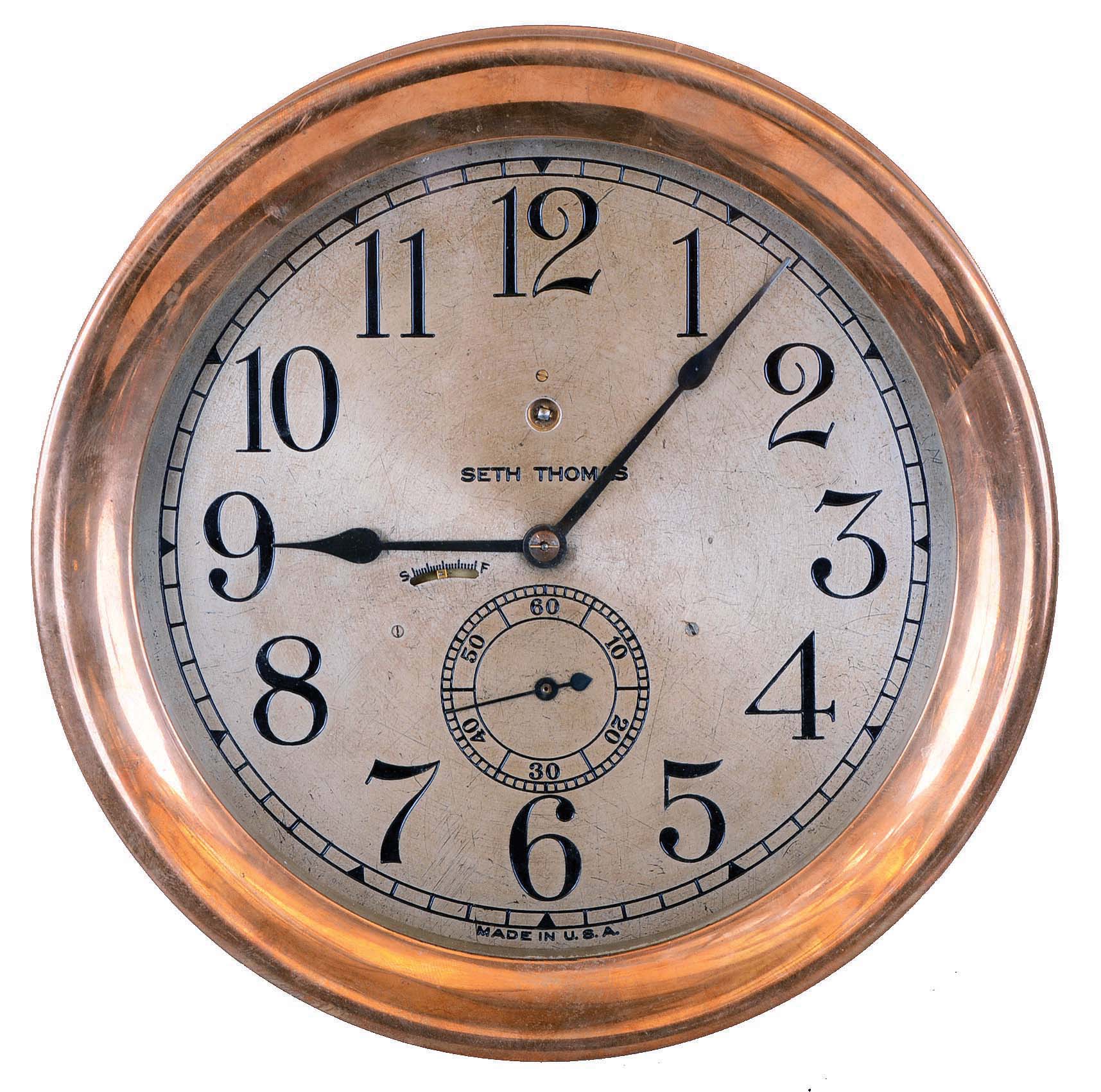 Seth Thomas Clock Co., Thomaston, Conn., "Ship's Lever No. 8", 8 days, brass spring lever movement Pilot house timepiece. — Antique Clocks Price Guide