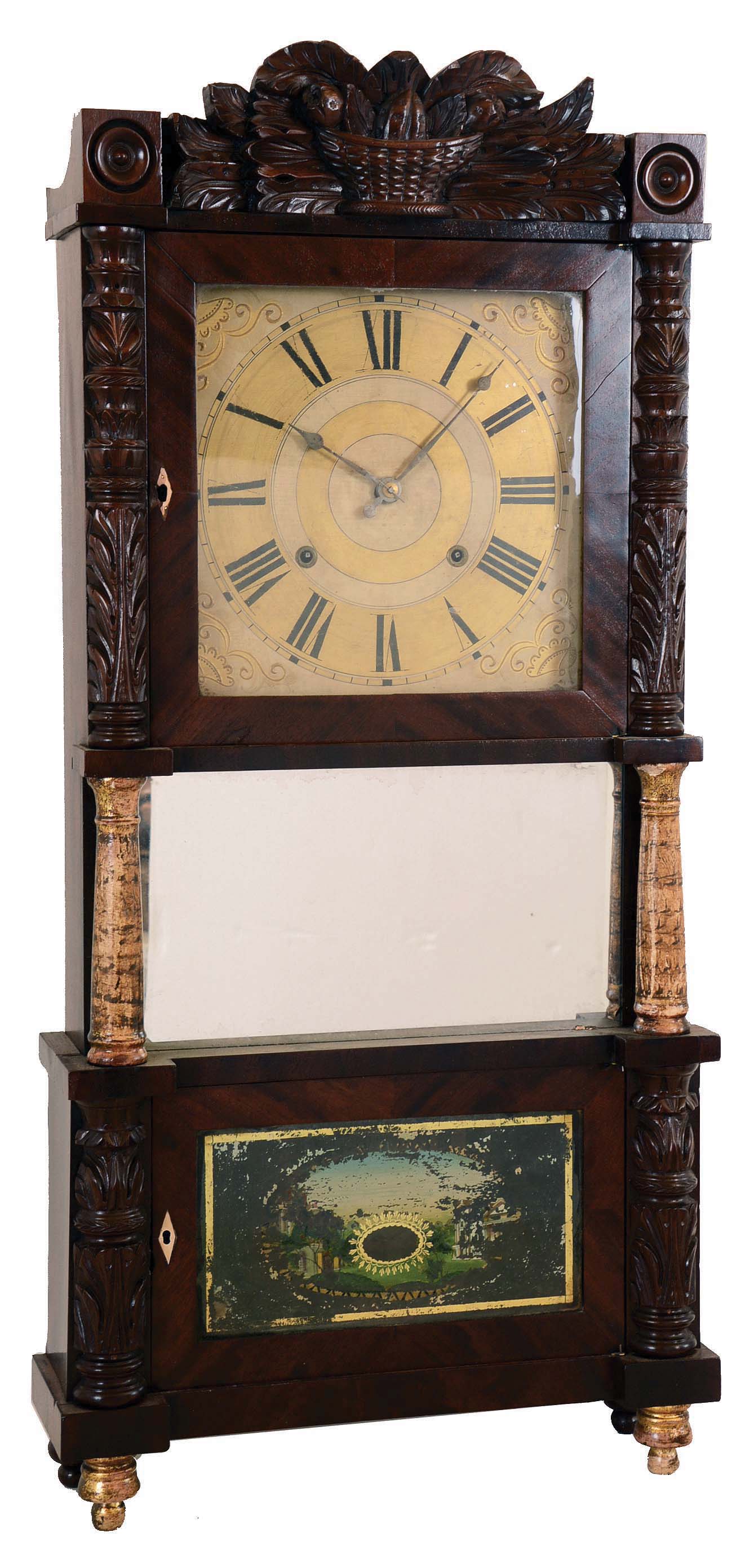 C. &amp; L.C. Ives, Bristol, Conn., 8 days, time and strike weight Ives-type strap brass movement triple decker shelf clock. — Antique Clocks Price Guide