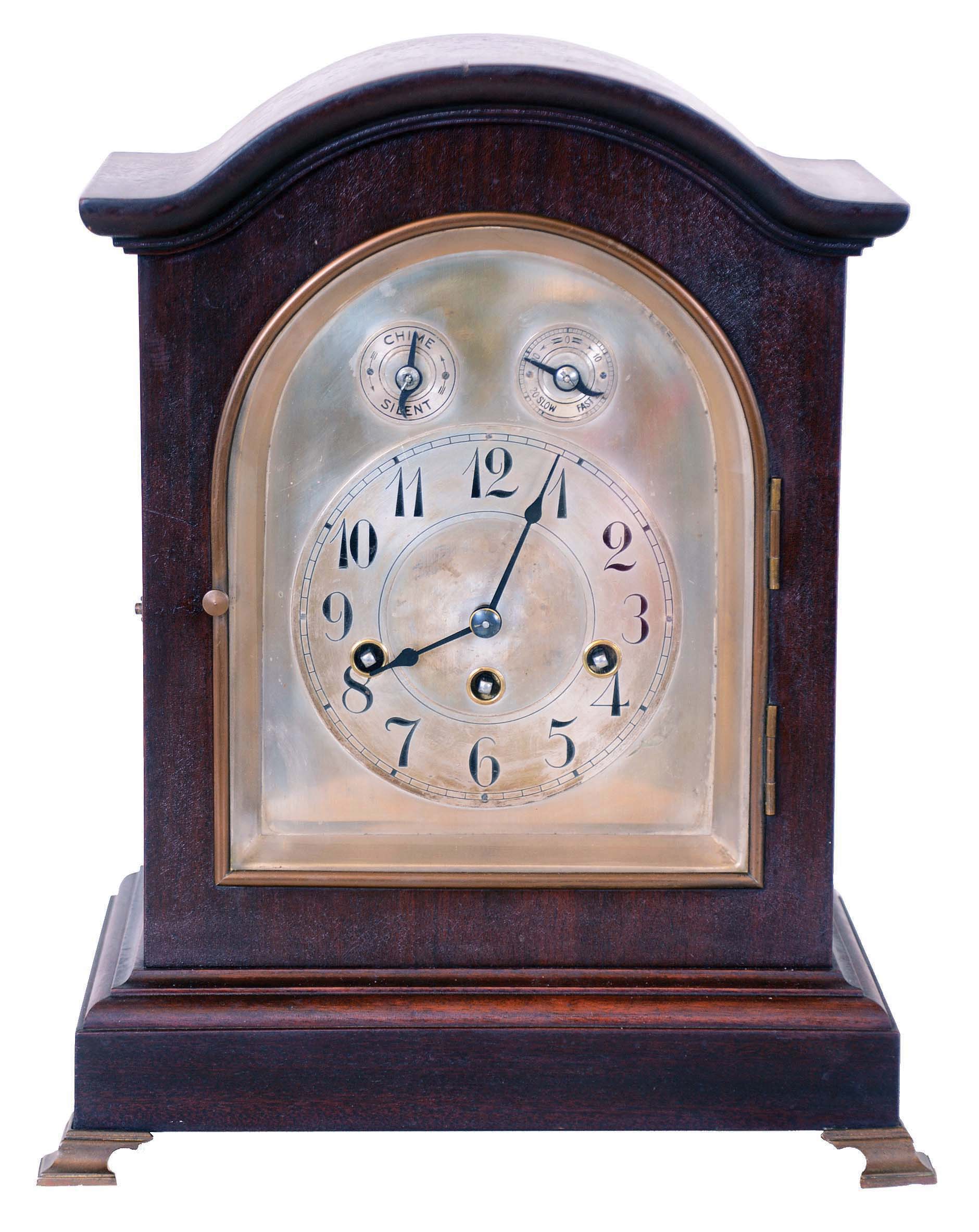 Junghans, Wurttenberg, Germany, mahogany 8 day Westminster chime bracket clock, B32 movement. — Antique Clocks Price Guide