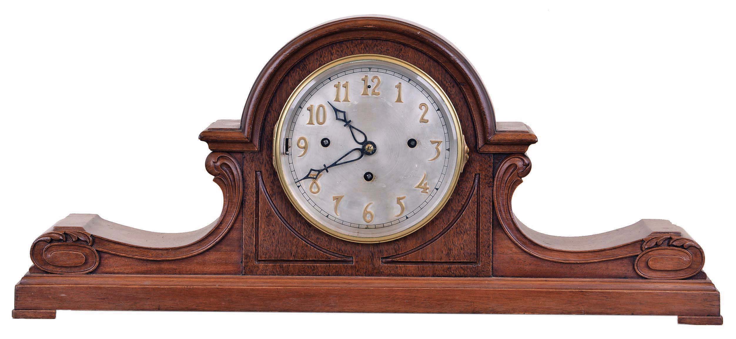 Germany, "Elite", 8 days, time and quarter hour strike spring fusee brass movement tambour style mantel clock with Westminster chime on gongs. — Antique Clocks Price Guide