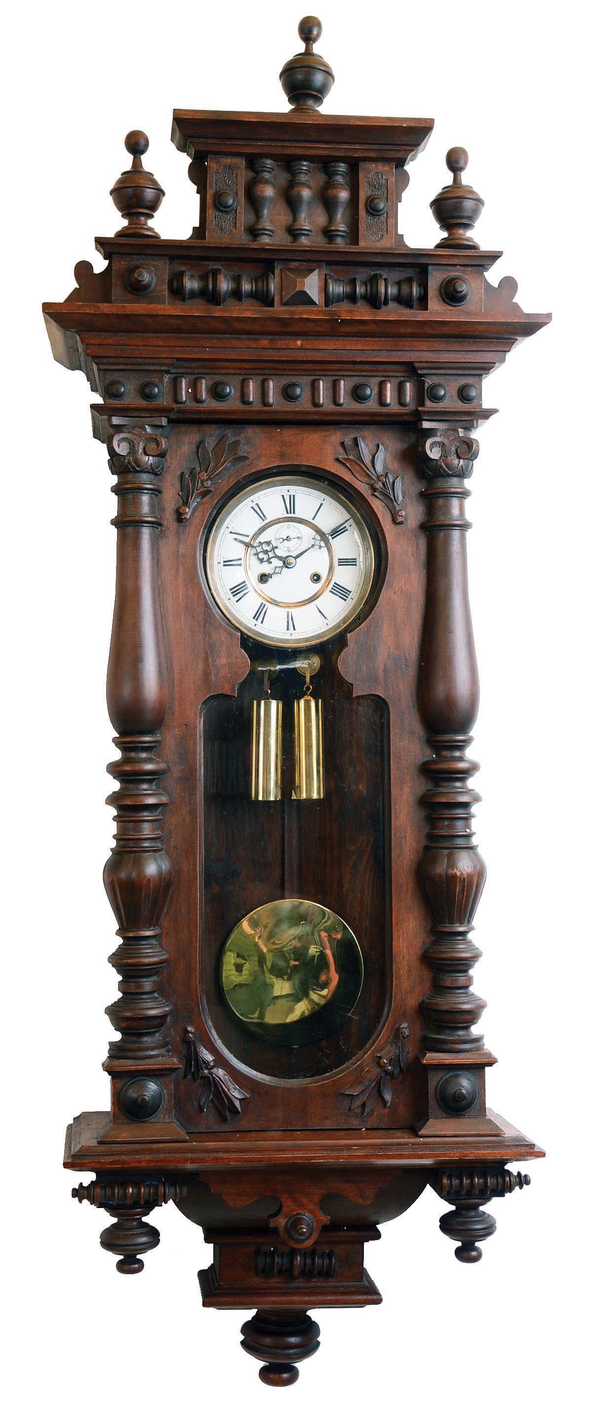 Clocks- 2 (Two) German walnut 2 weight 8 day Vienna regulator unsigned wall clocks: early 20th century — Antique Clocks Price Guide