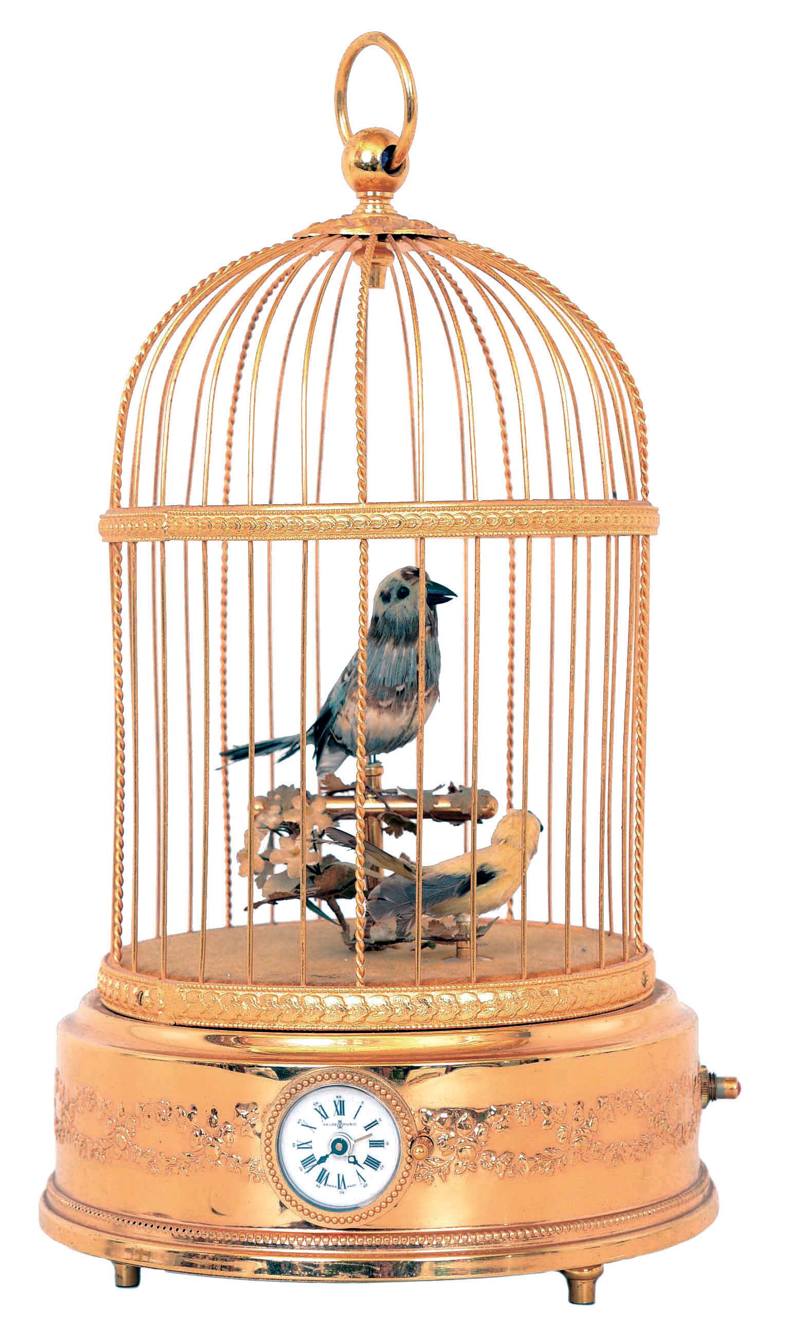 Reuge, Swiss, two-bird singing bird cage with alarm clock, battery powered. Late 20th century — Antique Clocks Price Guide