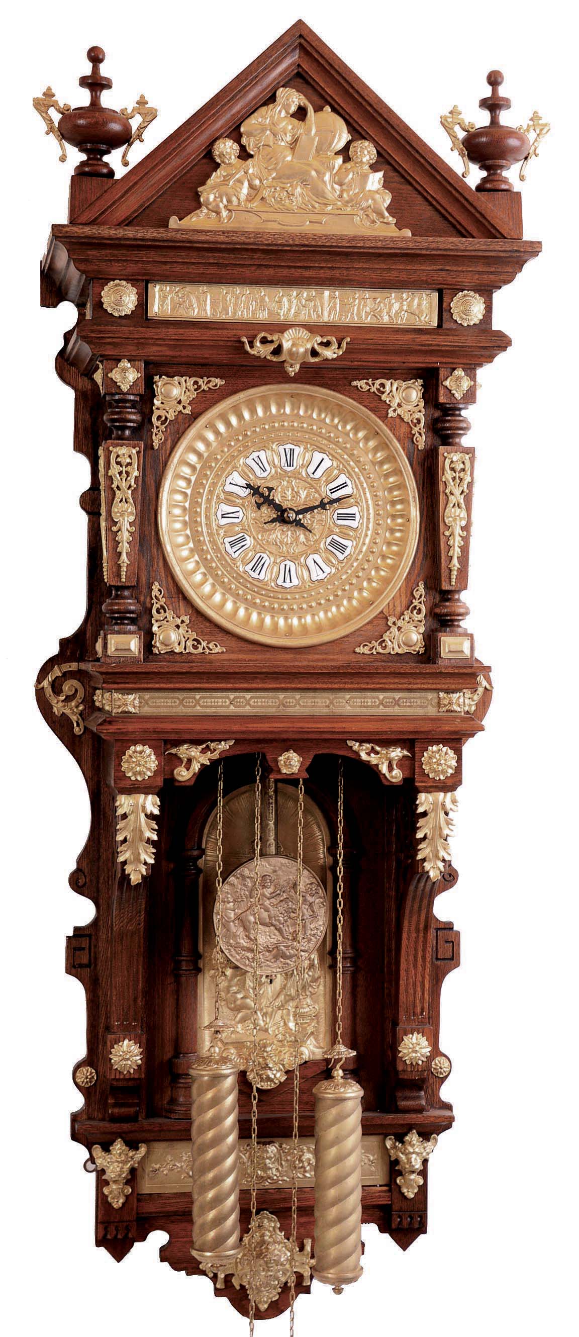 Reproduction, Ansonia "Hanging Antique" 8 day time and strike weight driven oak wall clock, late 20th century — Antique Clocks Price Guide