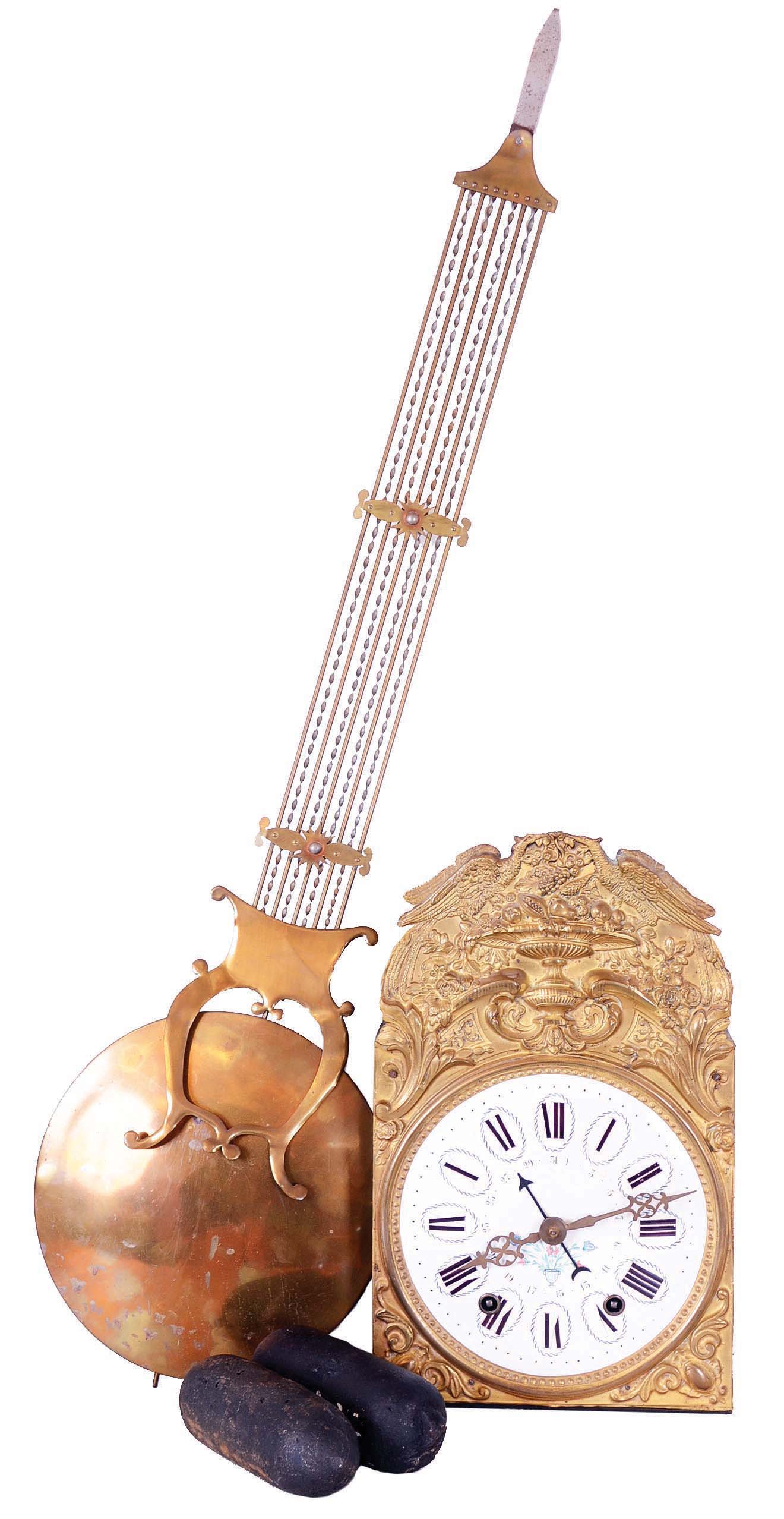 French Morbier 8 day time, strike and calendar weight driven wall clock, posted frame movement with anchor escapement — Antique Clocks Price Guide