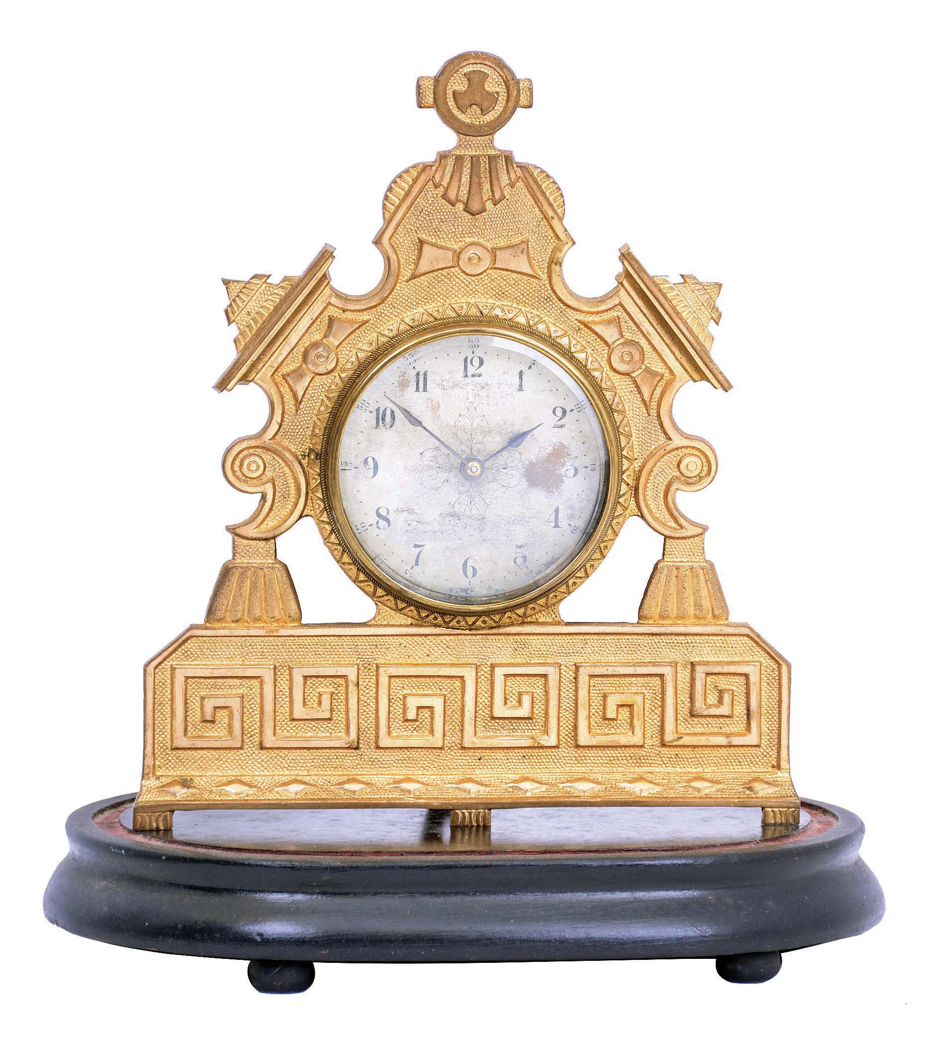 E. N. Welch Mfg. Co., Forestville, Conn., "L'Imperial", 8 day, double key wind spring brass movement brass front novelty timepiece. — Antique Clocks Price Guide