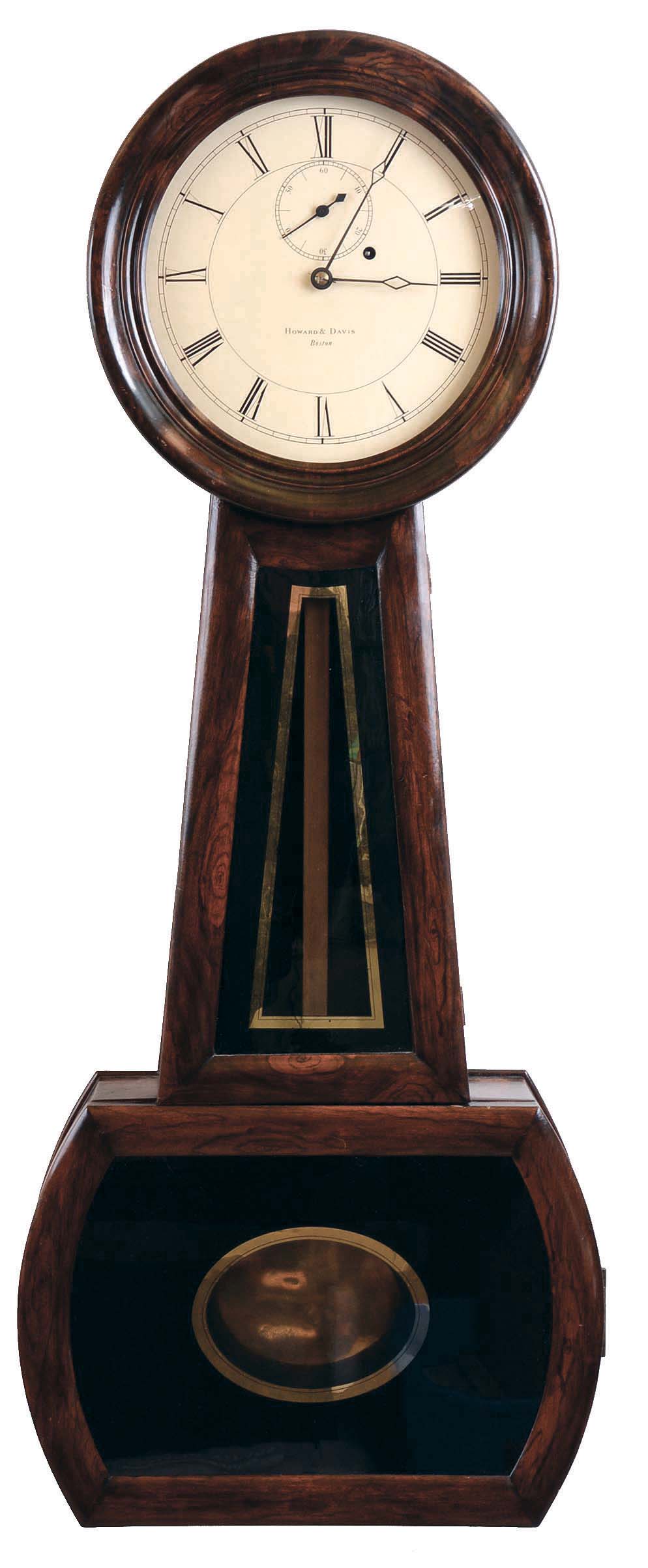 Howard &amp; Davis, Boston, Mass., No. 1 size banjo (largest) , with seconds beating pendulum, seconds hand and maintaining power, with restorations. — Antique Clocks Price Guide