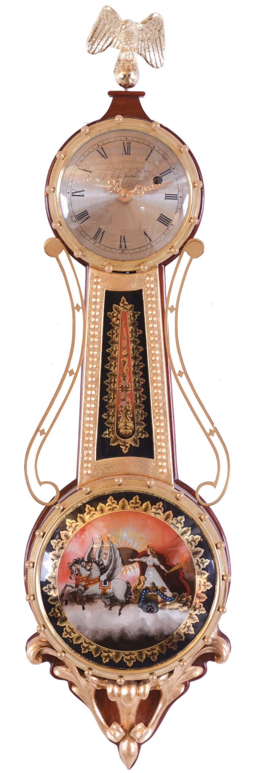 C. E. Beacham, Sisters, OR, 8 days, weight brass movement miniature girandole timepiece. Beacham's clock shop is still in business doing clock repair and producing handcrafted clocks. — Antique Clocks Price Guide
