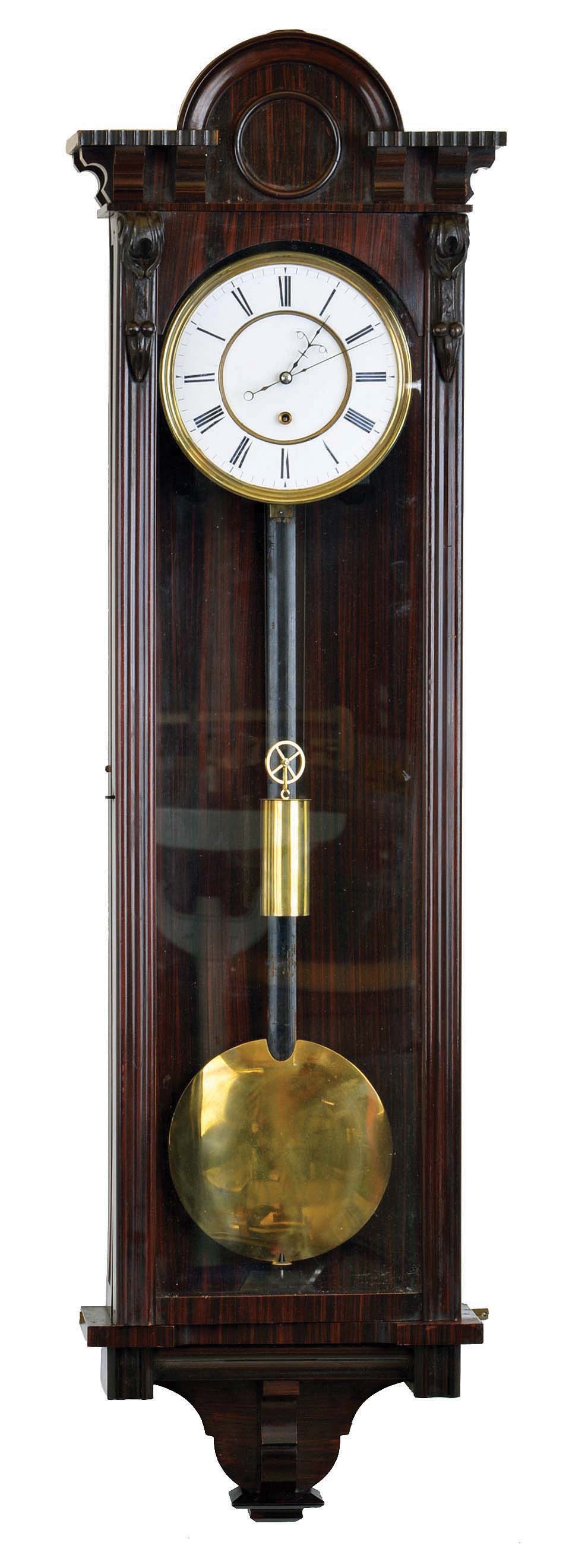 Austrian, 30-day, single weight timepiece, in original imitation rosewood grained case, the movement with 2-piece porcelain dial, smooth bezel and delicate hands. — Antique Clocks Price Guide