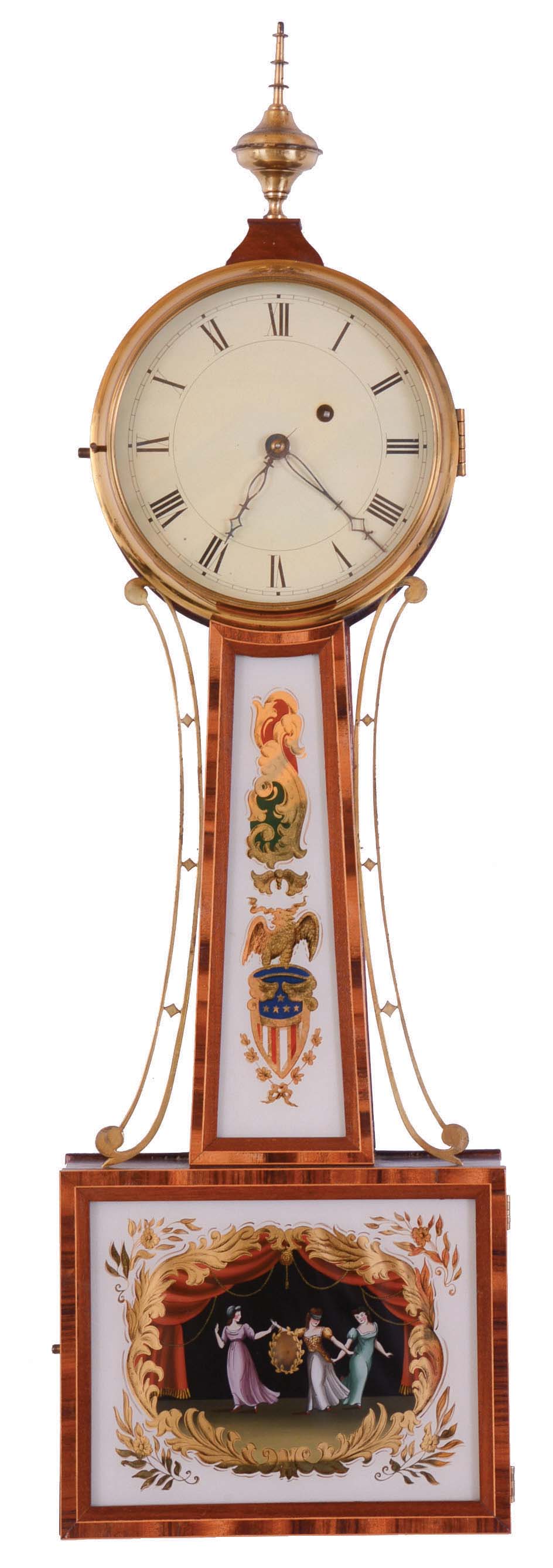 Fraser Forgie, Fryeburg, Maine, 8 day, brass movement weight driven Patent or banjo timepiece. — Antique Clocks Price Guide