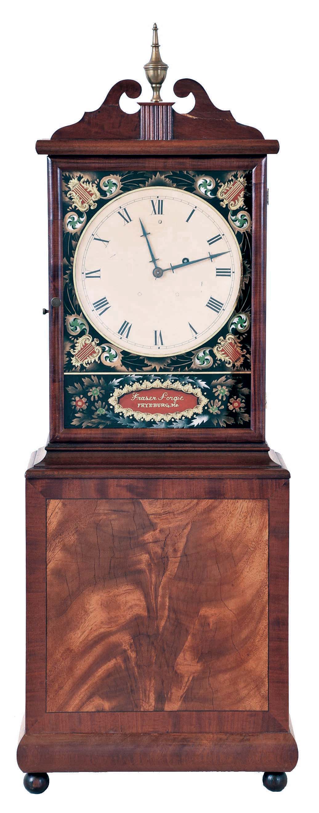 Fraser Forgie, Fryeburg, ME, reproduction 8 day, weight brass movement Massachusetts shelf clock. — Antique Clocks Price Guide