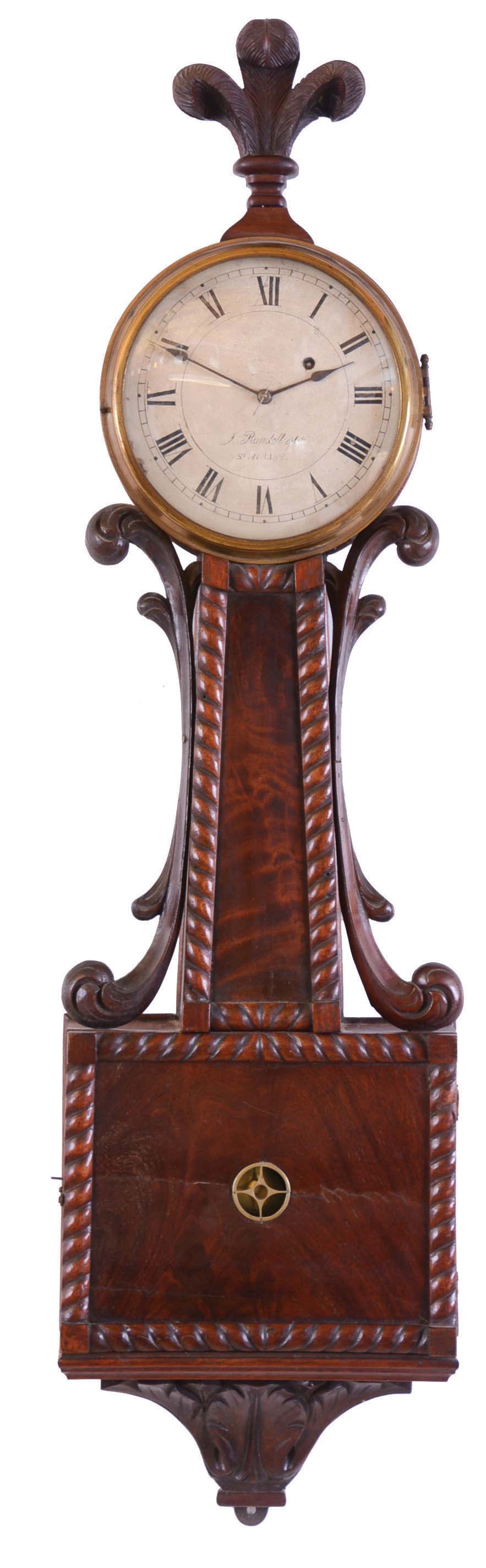 Isaac Randall, St. Albans, Vermont, 8 day, weight brass movement Patent or banjo timepiece. — Antique Clocks Price Guide