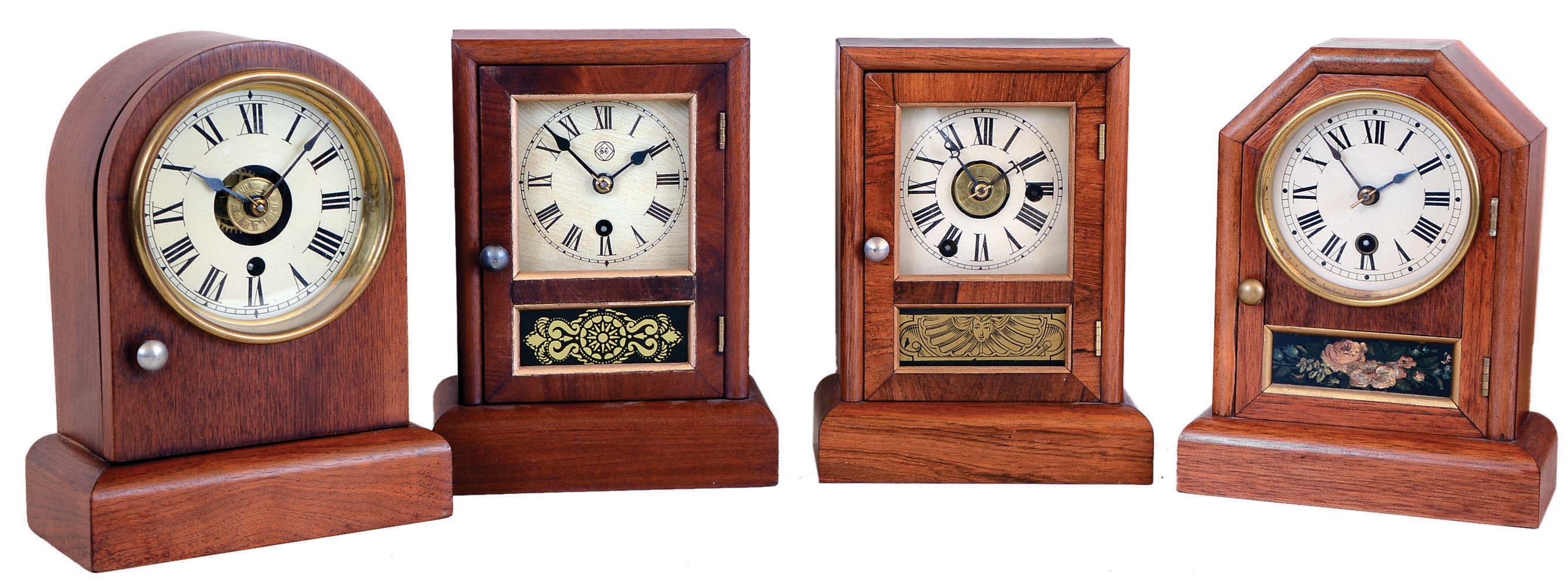 Clocks- 4 (Four) Seth Thomas small 30 hour cottage clocks: 3 time only; 1 with alarm; rosewood and mahogany veneers. — Antique Clocks Price Guide