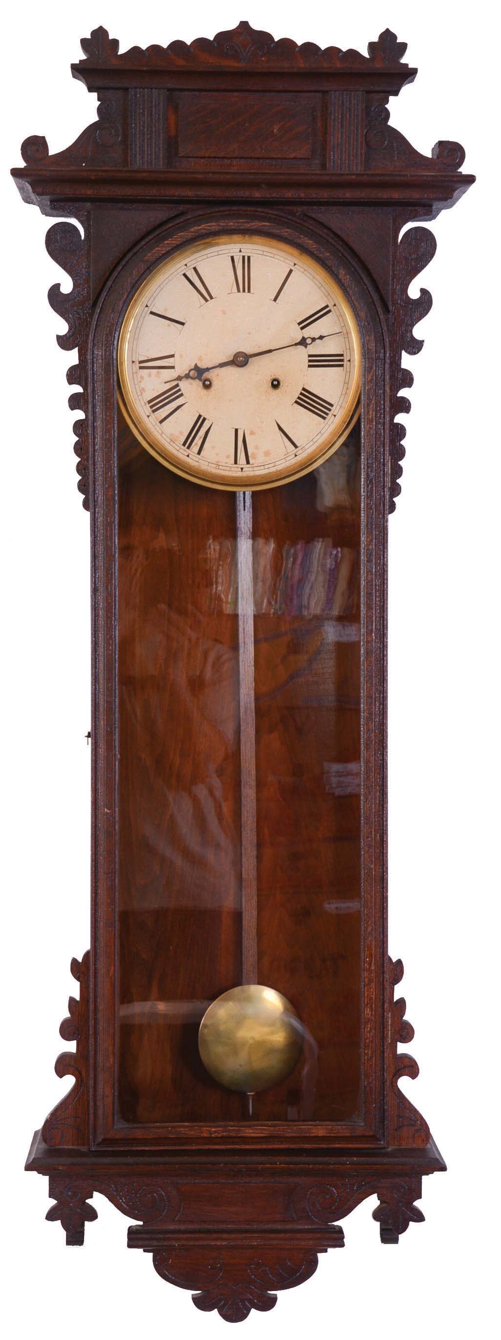 E. N. Welch Mfg. Co., Forestville, Conn., "Regulator No. 11" variant, 8 day, spring brass double wind movement wall timepiece. — Antique Clocks Price Guide