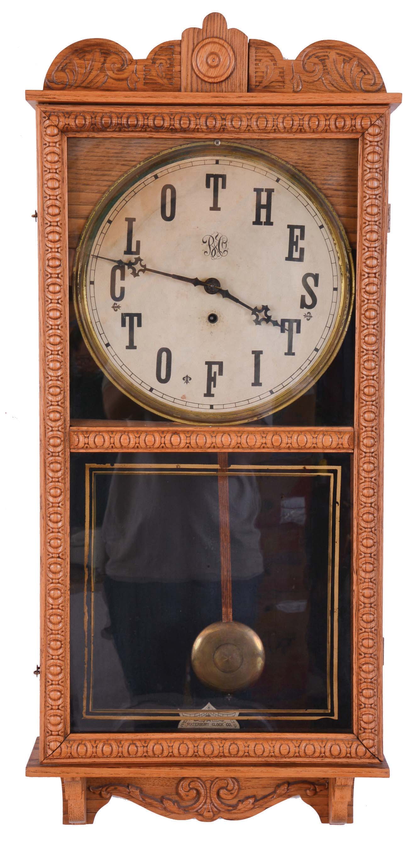 Clocks- 2 (Two): (1) Waterbury Clock Co. Waterbury, Conn., "Crane", 8 day, spring brass movement regulator wall timepiece. c1906 (2) William L. Gilbert Clock Co., Winsted, Conn., "Observatory", 8 day, spring brass movement regulator wall timepiece. c1913 — Antique Clocks Price Guide