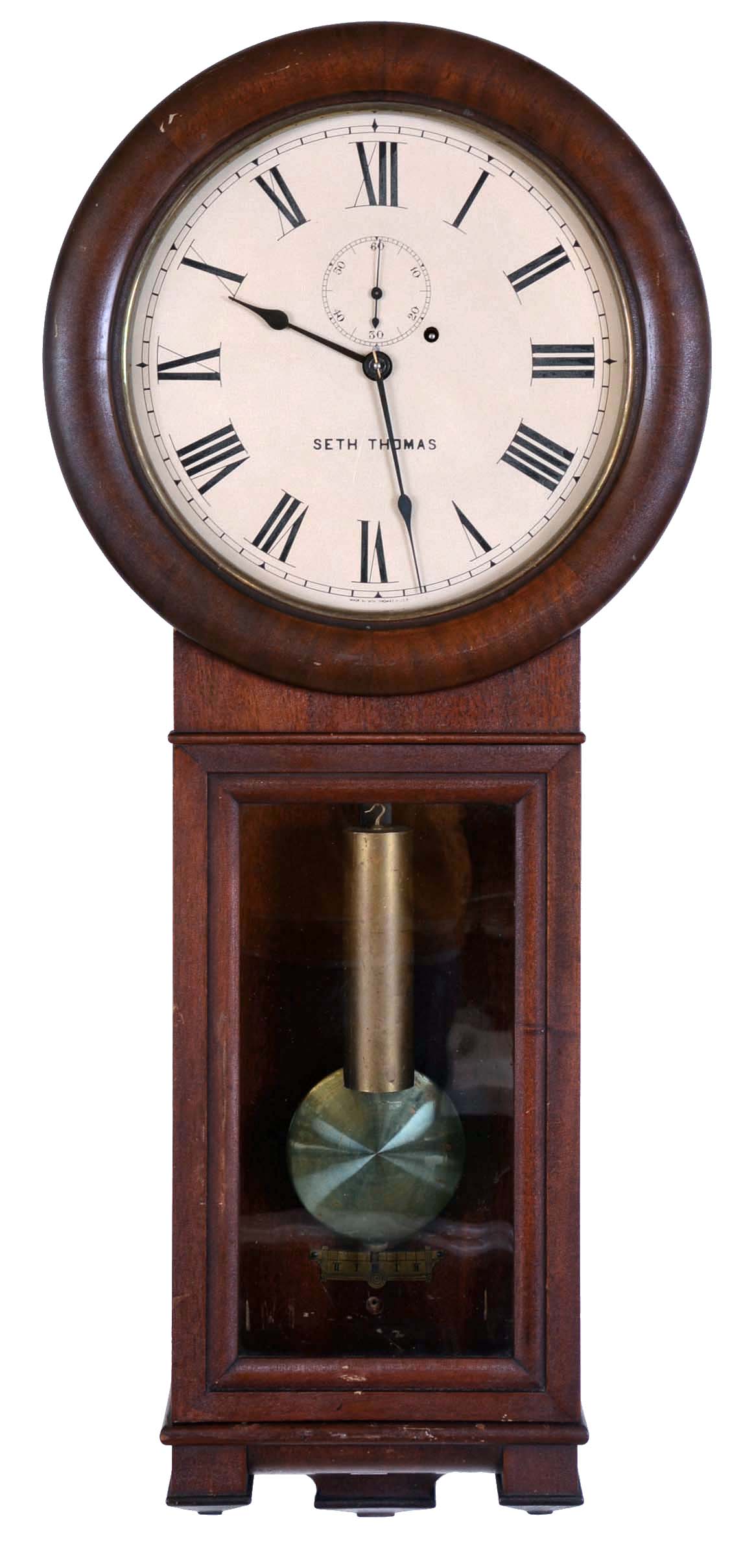 Seth Thomas Clock Co., Thomaston, Conn., "Regulator No. 2" with 8 day weight driven timepiece movement in a mahogany case. — Antique Clocks Price Guide