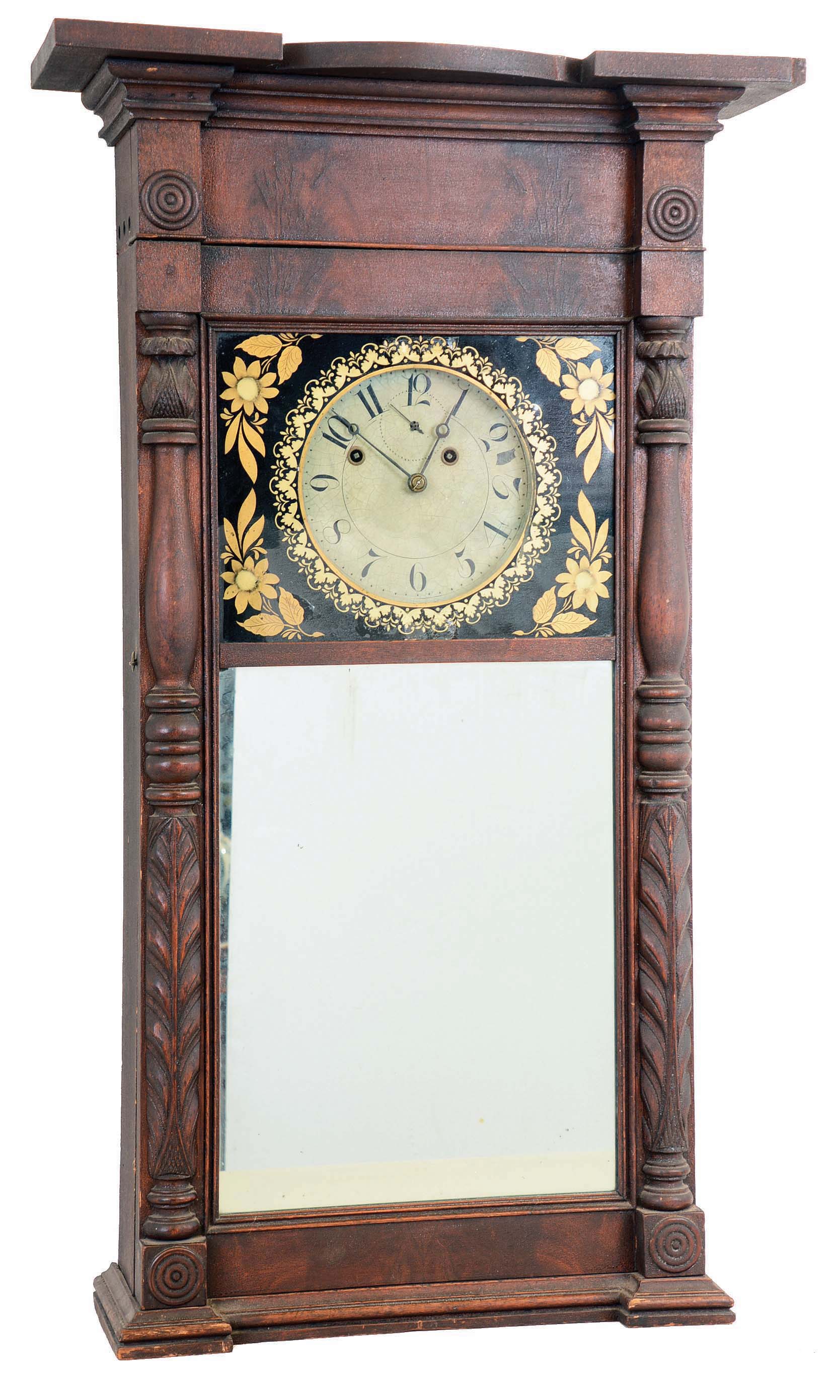Munger &amp; Benedict, Auburn, New York, 8 days, time and strike weight brass movement Ironing Board shelf clock. — Antique Clocks Price Guide