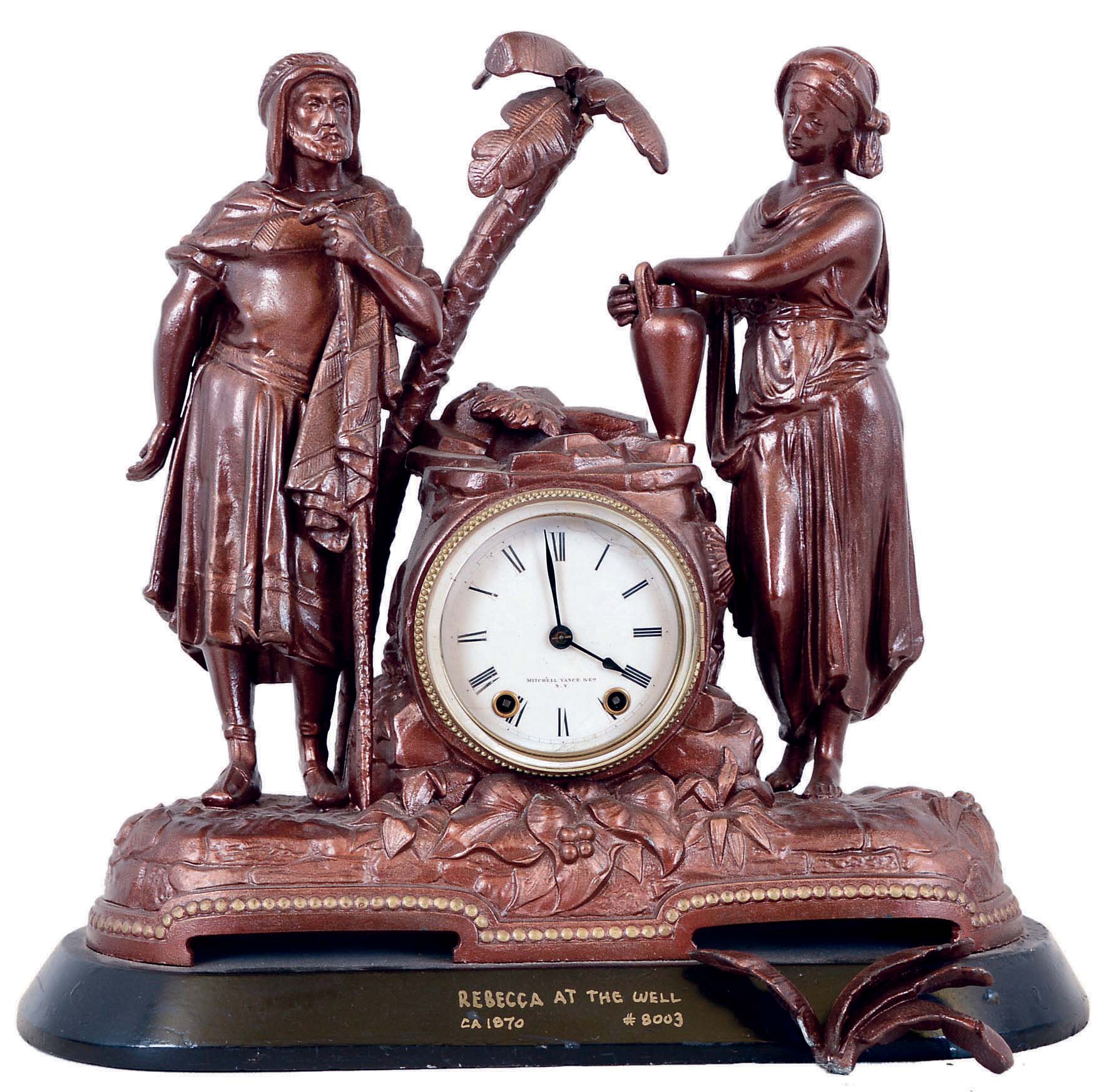 Seth Thomas Sons &amp; Co., New York, "Rebecca at the Well" 8 days, time and strike, figural mantel clock, c1870 — Antique Clocks Price Guide