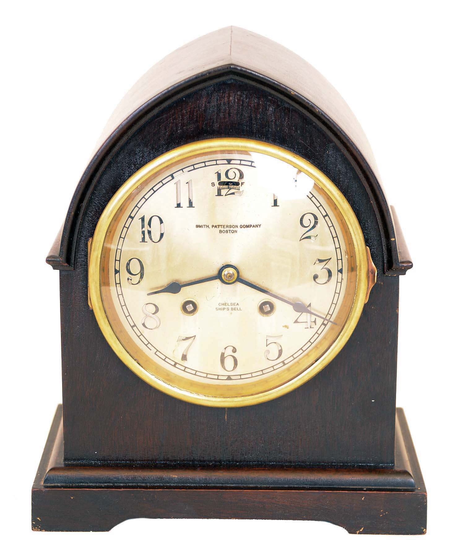 Chelsea Clock Co., Boston, Mass., for Smith, Patterson &amp; Co., Boston, Mass., mahogany 8 day time and ship's bell mantel clock, #139710, — Antique Clocks Price Guide