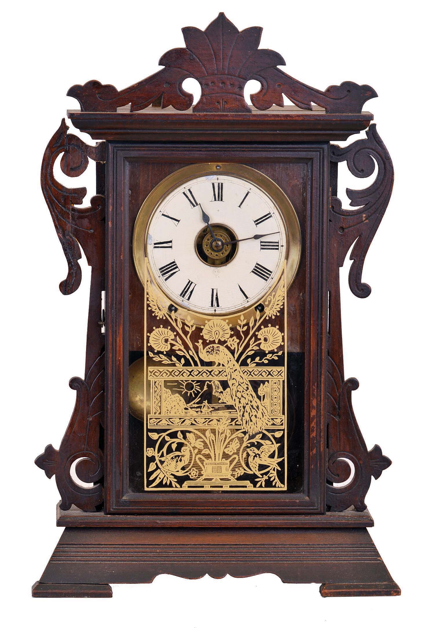 Seth Thomas Clock Co., Thomaston, Conn., "Newark", 8 day, time, strike and alarm spring brass movement "city series" shelf clock. — Antique Clocks Price Guide