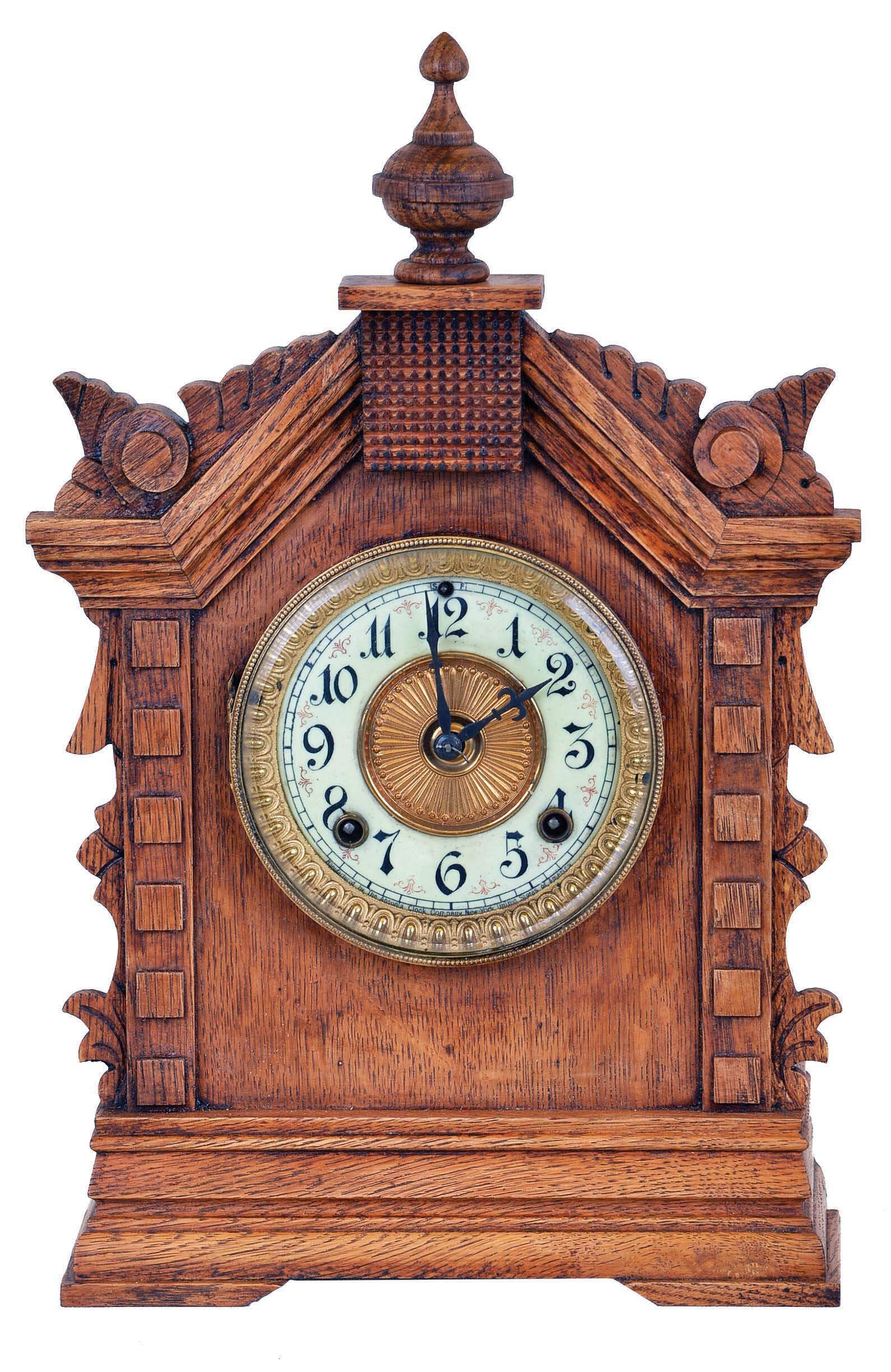 Ansonia Clock Co., New York, NY, "Toronto". 8 day, time and strike spring brass movement cabinet model mantel clock. — Antique Clocks Price Guide