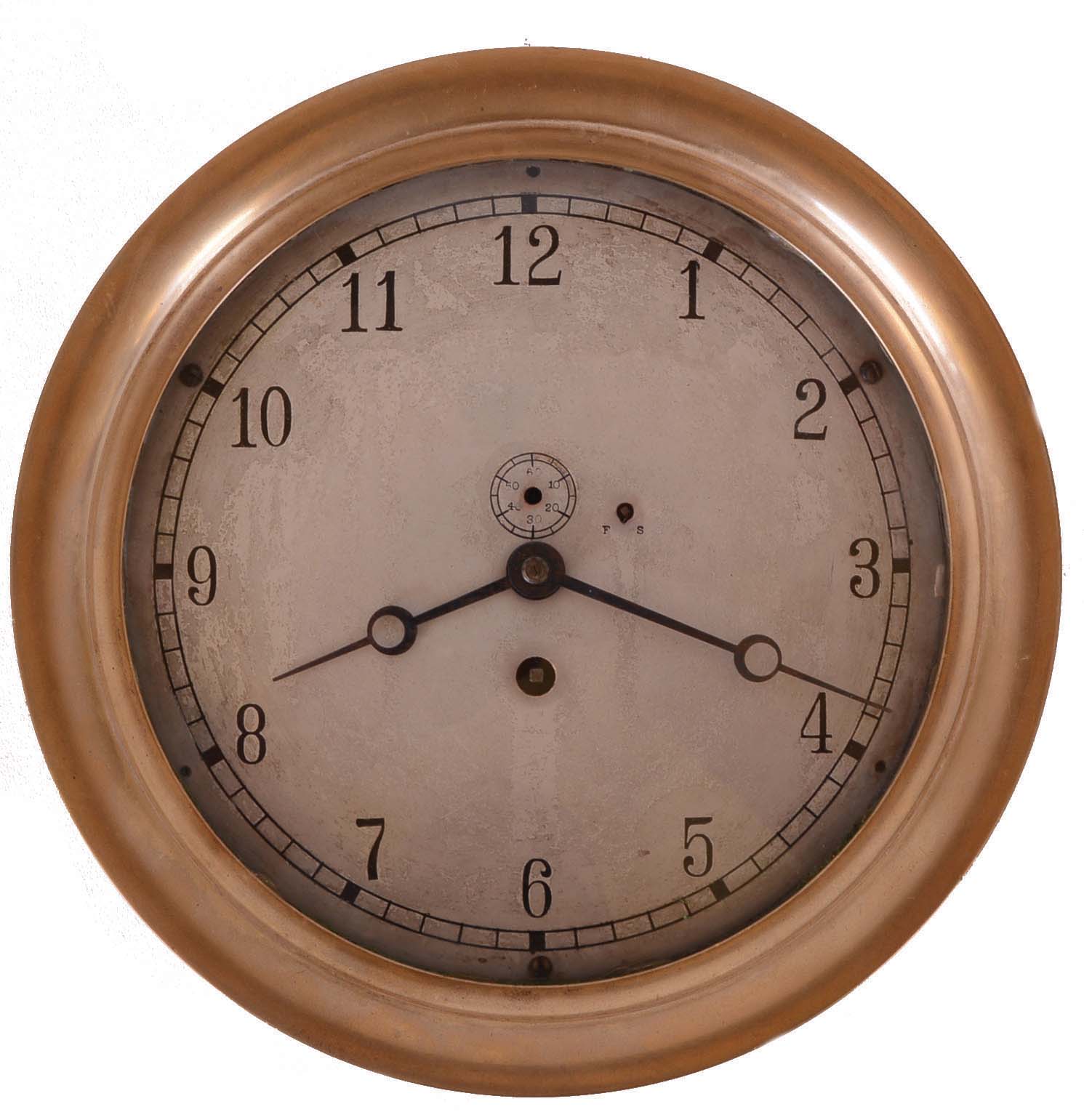 Chelsea Clock Co., Boston, Mass., 8-inch dial. 8 day, spring brass lever movement ward or engine room timepiece. Serial no. 111287 — Antique Clocks Price Guide