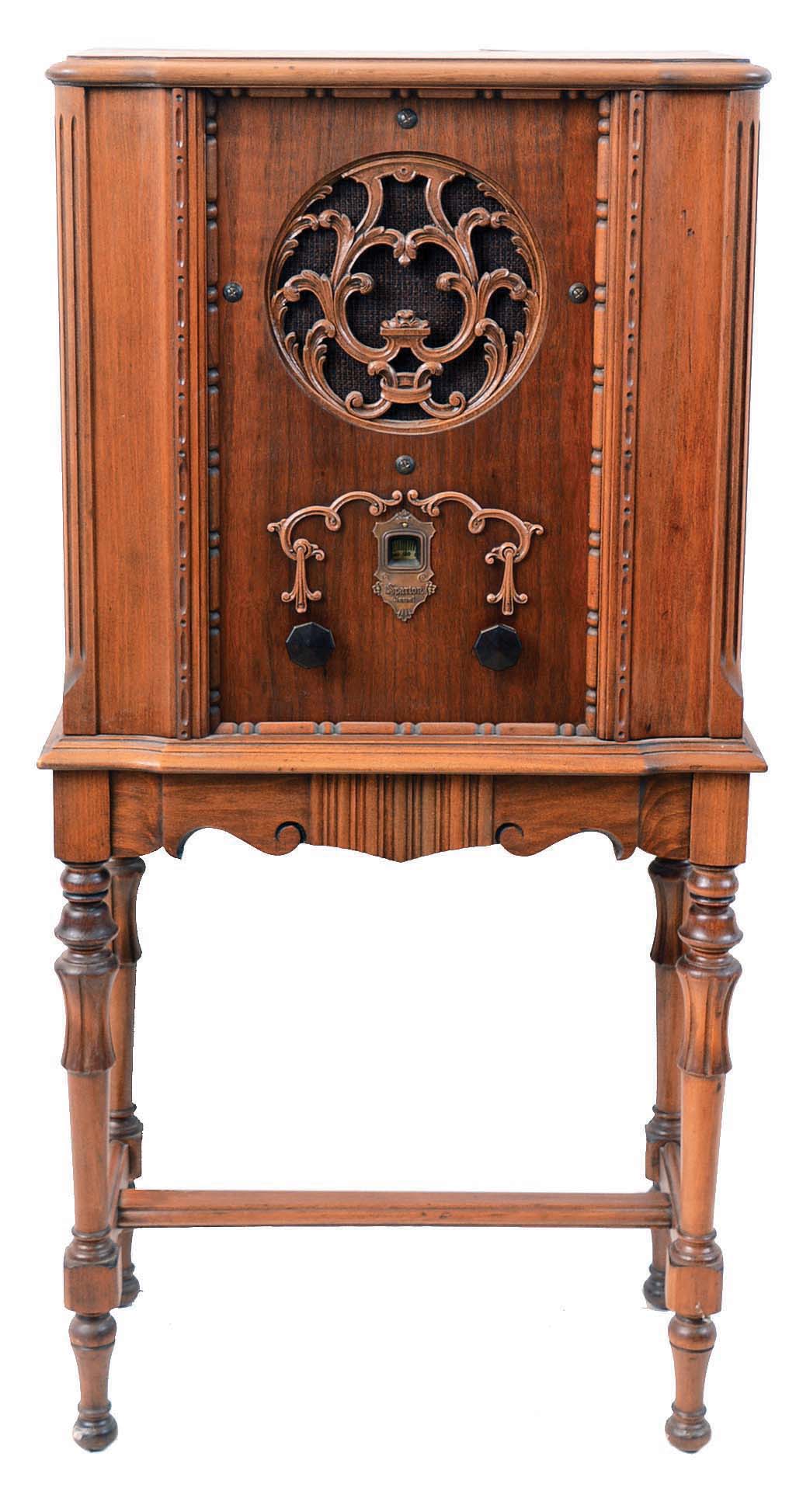 Music &amp; Sound Producing Items- (3) and accessories: (1) Sparks, Whittington Co., Jackson, MI. "Jewel" Model 400 small size floor standing radio in Mahogany case; (2) Reproduction of the original Edison Reproducer; (3) Small portable Edison phonograph machine serial #137420 including approximately fifty 5.5in records and three additional reproducers — Antique Clocks Price Guide