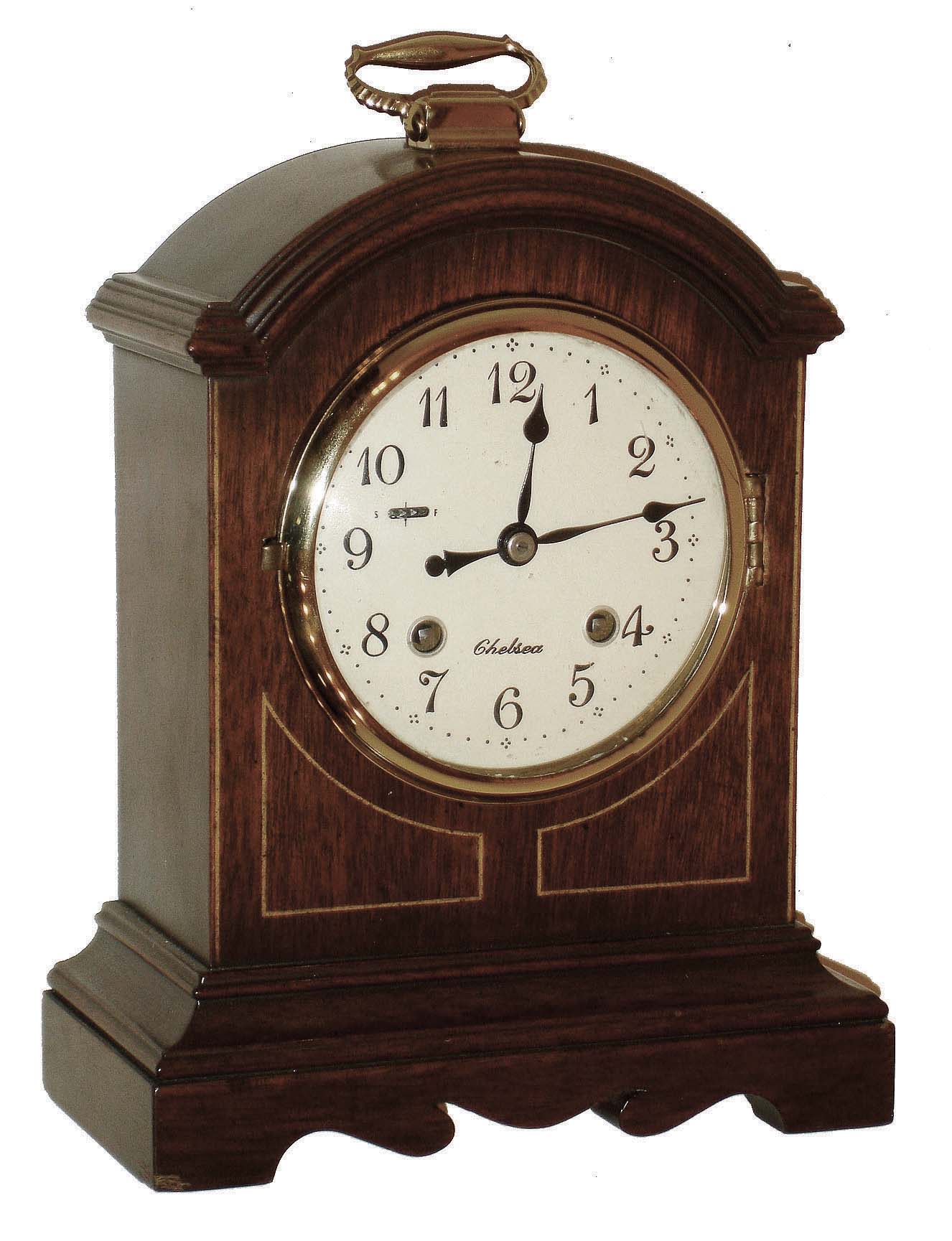 Chelsea Clock Co., Boston, Mass., "Wythe House" 8 days, house strike Kittinger mahogany-case replica of bracket clock in Colonial Williamsburg home of signer of Declaration of Independence, movement #848437, c1983 — Antique Clocks Price Guide