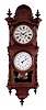 Welch, Spring, & Co., Bristol, Conn., "Regulator No. 3 B.W.", wall clock, 8 days, time with B. B. Lewis perpetual calendar, two brass weight driven movement in a black walnut case with painted metal dials