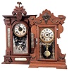 Clocks- 2 (Two): (1) William L. Gilbert Clock Co., Winsted, Conn., "Amphion", 8 days, time, strike and alarm spring brass movement shelf clock. c1885 (2) Seth Thomas Clock Co., Thomaston, Conn., "Metals No. 5", 8 days, time and strike spring brass movement shelf clock. c1900