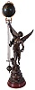 French, large swinger, mysterious clock, 8 days, time only, spring driven movement in extra long swinging arm measuring 35in mounted on a statue of "VICTOIRE" after the original by Bruchon, a winged male resting on red marble base.