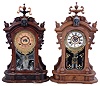 Clocks- 2 (Two) Ansonia Clock Co., New York, NY, "Monarch" walnut 8 day time and strike mantel clocks, one with alarm, c1880