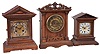 Clocks- 3 (Three) 8 day hardwood case mantel clocks: Two German (one timepiece, one striking): by Junghans; One English time, strike & alarm by Fattarini & Sons, time, strike and alarm; early 20th century
