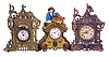 Clocks- 5 (Five): (1) Waterbury Clock Co., Waterbury, Conn novelty alarm clock with a 1 days spring driven time and alarm movement in a cast metal case. c1890. (2) E. N. Welch, Forestville, Conn., unidentified novelty alarm clock with a 1 days spring driven time and alarm movement in a cast metal case. c1890. (3) Waterbury Clock Co., Waterbury, Conn novelty alarm clock with a 1 days spring driven time and alarm movement in a cast metal case. c1890. (4) New Haven Clock Co., New Haven, Conn., iron front shelf clock with an 8 days spring driven time and strike movement. c1855. (5) Iron front shelf clock with unsigned spring driven 8 days time, strike and alarm movement.. c1855.