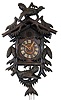 Cuckoo Clock, Black Forest, Germany, 30 hour carved dark-stained wood with two large birds with glass eyes, c1890