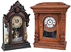 Clocks- 2 (Two) Ansonia wood case 8 day time and strike shelf: "Windsor" walnut mirror-side with alarm; large carved oak cabinet; c1890
