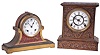 Clocks- 5 (Five) American 8 day time and strike cast metal mantel clocks: (1) 4 Ansonia Clock Co. including "Lenox", two "Boston Extra". c1900. and "Egypt", c1917; (2) F. Kroeber Clock Co. "America" model with ornate with copper patina, c1885.