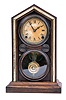 Clocks- 2 (Two): (1) Seth Thomas Clock Co,, Thomaston, Conn., "Chime Clock No. 60" tambour mantel clock with a 8 days spring driven time and Westminster strike movement in a mahogany case. c1935. (2) E. Ingraham & Co., Bristol, Conn., "Doric. Extra" with optional gilt band, mantel clock with an 8 day spring driven time and strike movement in a rosewood veneered case, c1880.