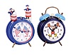 Clocks- 3 (Three): E. Ingraham & Co., Bristol, Conn., "Treasure", (erroneously, but commonly called "Treasure Island") , 8 day, mahogany, time and strike, spring-driven banjo clock, c1934; two German painted metal alarm clocks - Mickey Mouse by Bradley and American Bicentennial by Endura, 3.5" dials, c1976