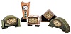 French Art Deco 8 day marble onyx or other stone cased desk clocks: three "DEP", one "Fisco", one "Ch. Hour"; early 20th century.
