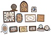 Clocks- 13 (Thirteen) Swiss metal desk ornate small 8 day, one with alarm, early 20th century