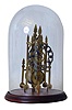 English, single fusee, skeleton timepiece in a cathedral shaped frame, with shaped baluster pillars, and with a round glass dome.