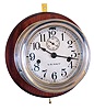 Seth Thomas Clock Co., Thomaston, Conn., nickel plated "Engine Lever" 8 day time only marine wall clock, mounted on newer mahogany backboard, hinged bezel.