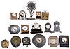 Clocks- 16 (Sixteen) small desk and novelty clocks in metal cases, two black military (Waltham and Smiths): .All vintage
