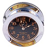 Seth Thomas Clock Co., Thomaston, Conn., "Mark 1" Deck Clock, U.S. Navy 1156, heavy hinged nickel-plated brass case, black 5" dial dated 1939, 8 day time only jeweled movement.
