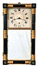 New Hampshire style mirror clock in small rustic case with later 8 day brass movement and painted wooden dial.