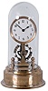 German Eureka, battery powered, electro-magnetic timepiece mounted on brass base under dome with large exposed rotating balance.