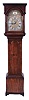 Isaac Brokaw, Elizabethtown, NJ, tall case clock, 8 day, time and bell strike, weight driven movement in a flat top mahogany case with tombstone trunk door. The brass dial has a silvered chapter ring, brass spandrels, circular calendar aperture at 6, second's bit and signature boss.